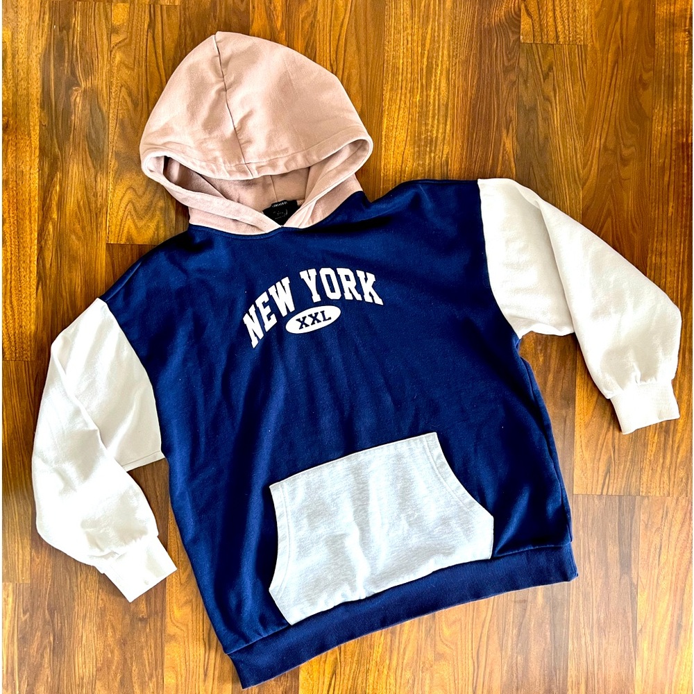 Forever 21 New York multi color Hoodie size Large Navy, Tan, Cream preowned